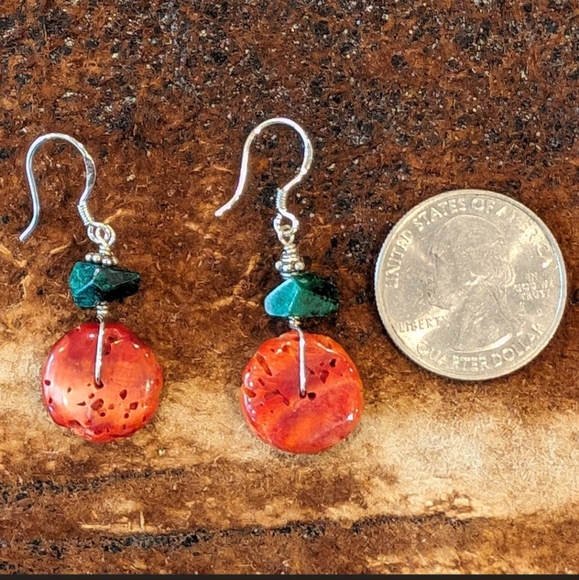 Orange Spiny Oyster Turquoise Sterling Silver OAK HM Earrings New - Picture 3 of 4